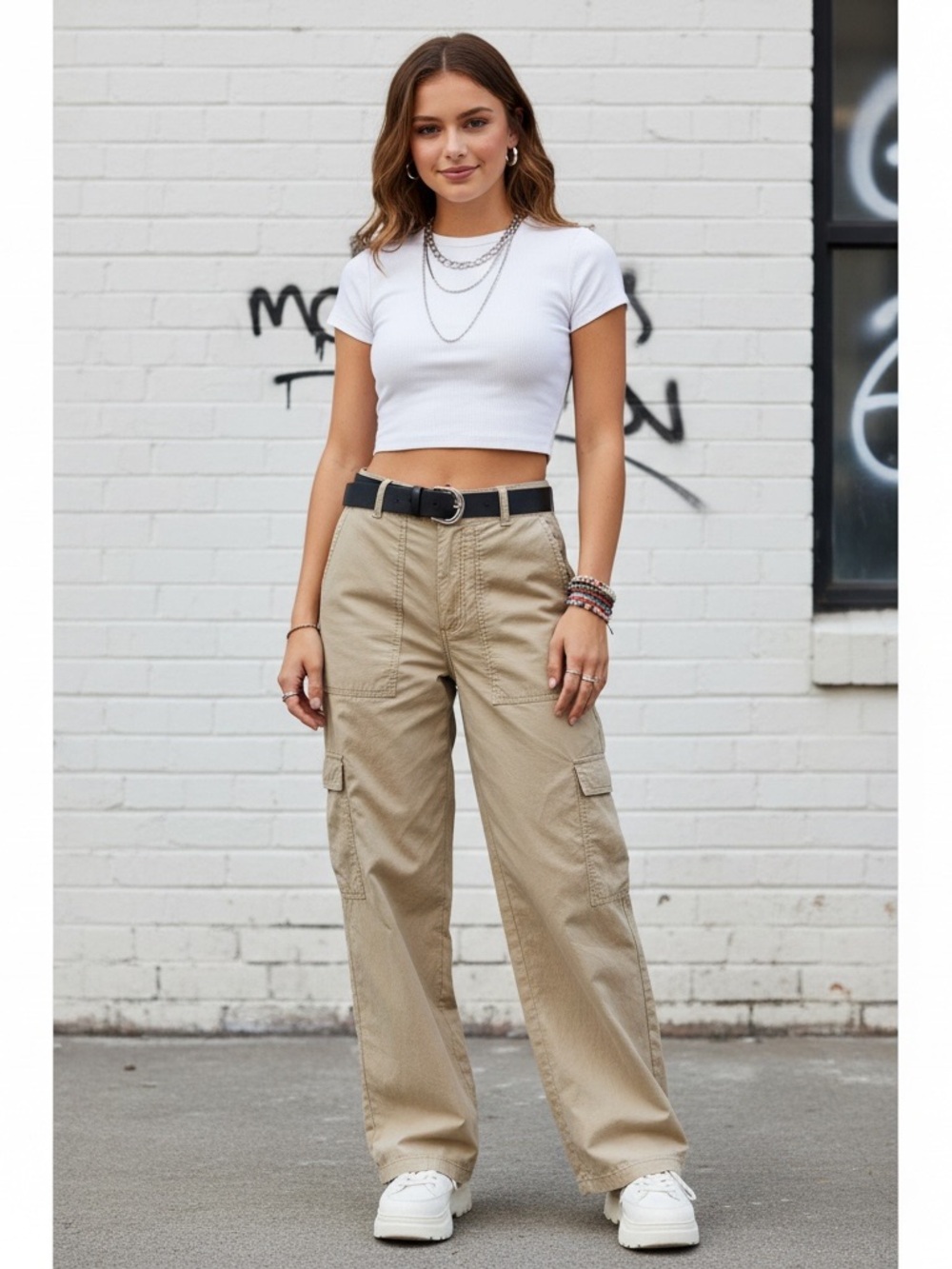 Calvin Klein Relaxed Fit Utility Canvas Cargo Pants Sz 4 100% Cotton in Tan
